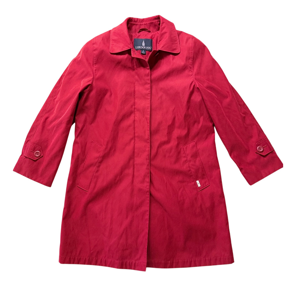 London Fog Vintage Women's Red Rain Coat Trench Jacket Size M